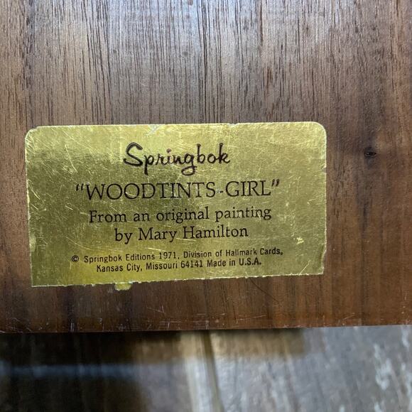 Vintage 70s Springbok Wood Original Painting Mary Hamilton “Woodtints Girl” - Picture 4 of 5